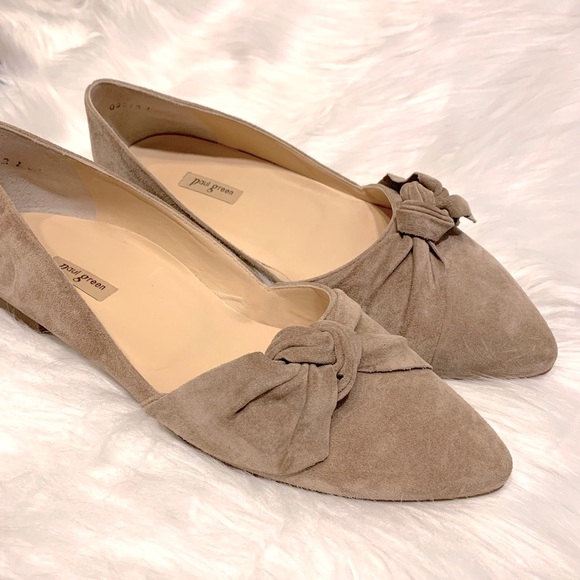 Rare* PAUL GREEN Nova Flat Antelope Suede size 10 • tan bow tie flat pointed toe - Picture 3 of 14